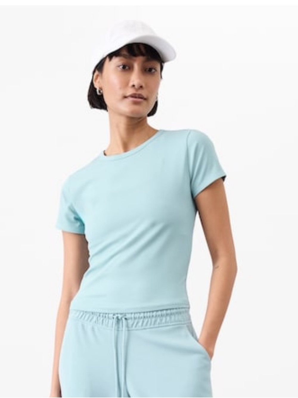 NWT Athleta Signature Rib Crop Tee Waterloo Blue Size Medium
